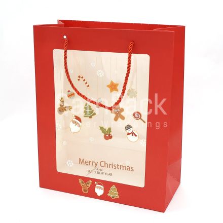 Пакет с окном "Merry Christmas" красный 32*26*12cm Новый год 