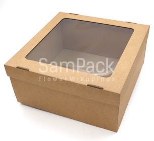 Коробка для венков и подарков с пластик. крышкой 406*406*150 крафт  Коробки для композиций и подарков