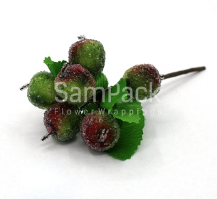 Яблочки в сахаре зелено-красный листочками (6 ягод) Новый год 