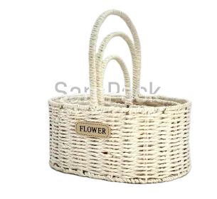 Н-ркорзин  веревка "FLOWERS "  овал розовый 3шт (FD-0824-447) Корзины плетенные из джута