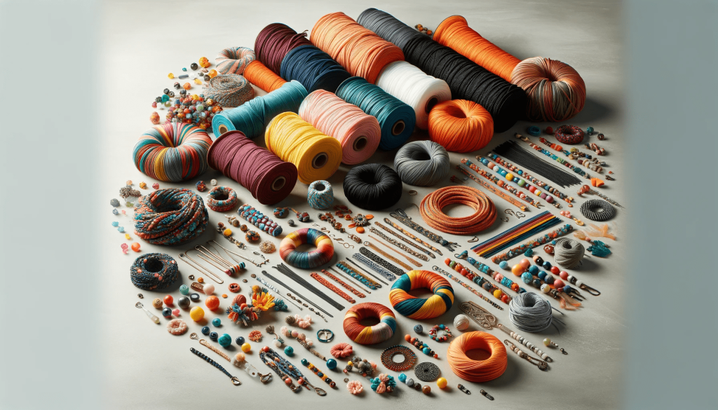 DALL·E 2023-11-23 09.26.34 - An assortment of decorative cords featuring synthetic materials like nylon and polyester, displayed in a creative and colorful arrangement. The cords .png