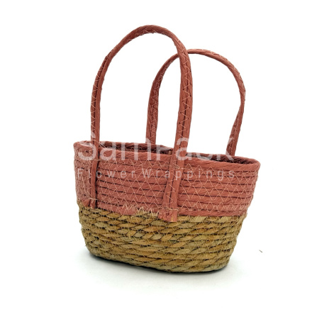 Корзина плет.из эколозы сумка розовый/натур арт.1010 Корзины текстиль