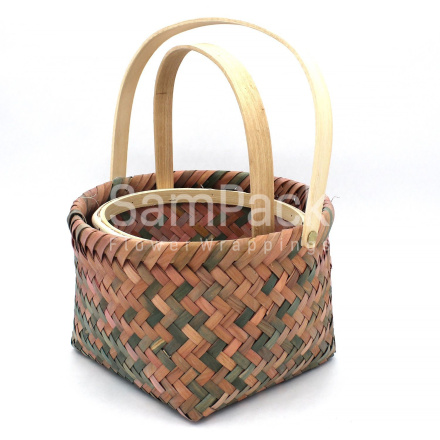 Корзина из бересты  круг 24*15*31 цветная арт.4911 Корзины Москва (НС)
