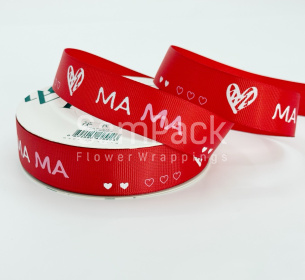 Лента репс. "Мама"  красный №012 2,5cm*20y Лента репсовая с принтом