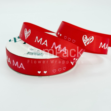 Лента репс. "Мама"  красный №012 2,5cm*20y Лента репсовая с принтом