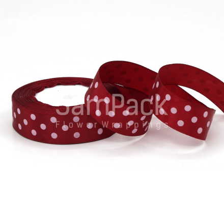 Лента атлас. "Крупный горох" бордовый №048   2,5*25y Лента атлас "Крупный горох"   2,5*25y