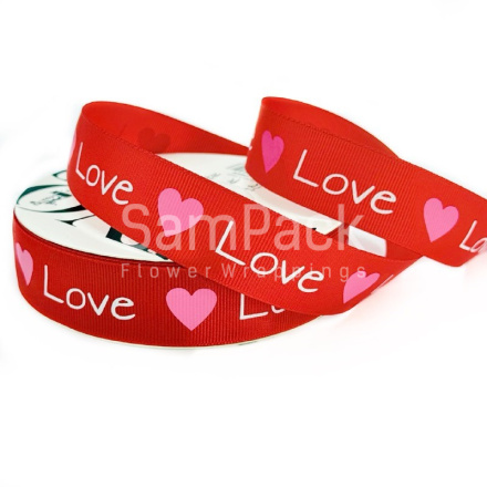 Лента репс. "LOVE"  красный 2,5cm*20y Лента репсовая с принтом