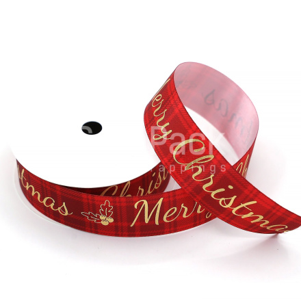 Лента атлас. "Merry Christmas" красный 2,5см*10 ярд Новый год 