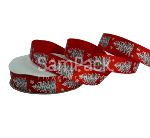 Лента декор. "Ёлки" красный 2см*20 ярд(40882-5)  Новый год 