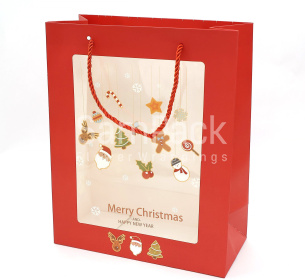 Пакет с окном "Merry Christmas" красный 32*26*12cm Новый год 