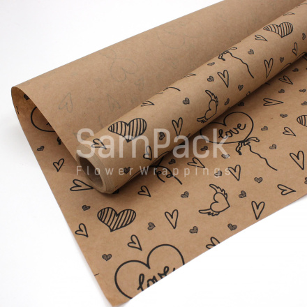 Крафт "Шары Сердца Love" чёрный 70см/10м (Сам Пак) Крафт 70см