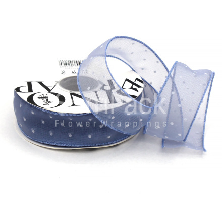 Лента шифон "Горошек" синий №125 4*15ярд.Sinowrap Лента шифон "Горошек" 4*15ярд.Sinowrap