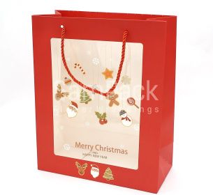 Пакет с окном "Merry Christmas" красный 32*26*12cm Новый год 