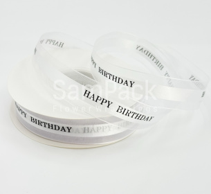 Лента атлас."Happy Birthday" белый 2,5*50y Sinowrap Лента атлас."Happy Birthday" 2,5*50y Sinowrap