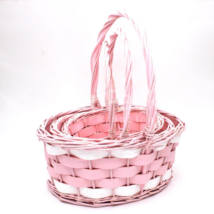 Н-р корзин плет.ива овал розовый с белым  3шт арт.6237 Корзины Китайские