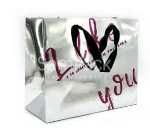 Пакет подарочный "I like you" серебряный  25*30*13cm Пакет подарочный