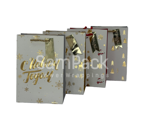 Пакет подар.с тиснением "Новый год" микс 14*20*8cm (382G) Пакет подарочный