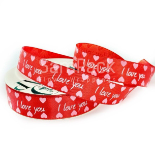 Лента репс. "I LOVE YOU"  красный 2,5cm*20y Лента репсовая с принтом