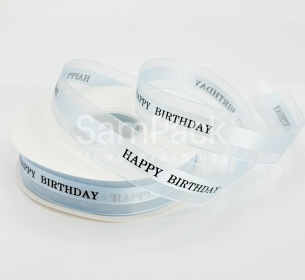 Лента атлас."Happy Birthday" нежно-голубой 2,5*50y Sinowrap Лента атлас."Happy Birthday" 2,5*50y Sinowrap