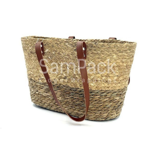 Корзина плет (рогоз.) Сумочка кож.ручки натур/выбелен.арт.6596  Корзины из рогоза
