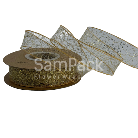 Лента "Паутинка" золото  2,5cm*20ярд.(0899-18) Новый год 