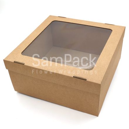 Коробка для венков и подарков с пластик. крышкой 406*406*150 крафт  Коробки для композиций и подарков