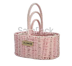 Н-ркорзин  веревка "FLOWERS "  овал розовый 3шт (FD-0824-448) Корзины плетенные из джута