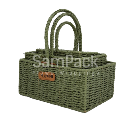 Н-ркорзин  веревка "FLOWERS " прямоуг.оливковый 3шт (FD0824-323) Корзины плетенные из джута