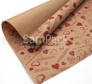 КРАФТ БУМАГА - СЕРДЦА Красн" LOVE" 10м*70см(СамПак) Крафт 70см