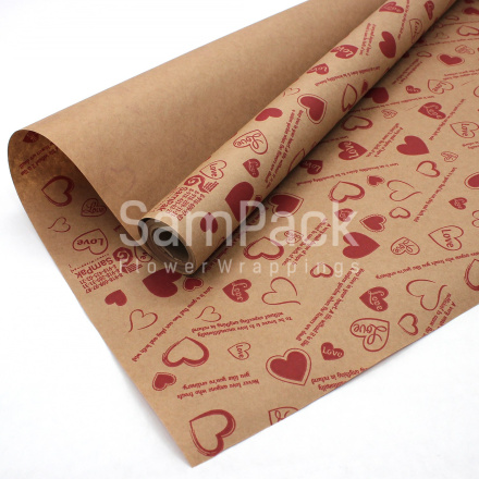 КРАФТ БУМАГА - СЕРДЦА Красн" LOVE" 10м*70см(СамПак) Крафт 70см
