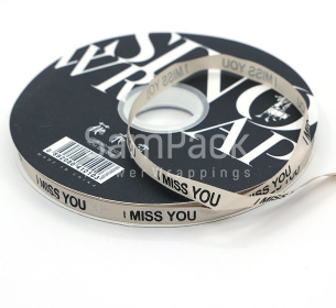 Лента атлас "I MISS YOU" пудровый №155  10mm*80y Лента атлас "I MISS YOU"  10mm*80y