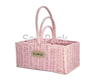 Н-ркорзин  веревка "FLOWERS " прямоуг.розовый 3шт (FD0824-454) Корзины плетенные из джута