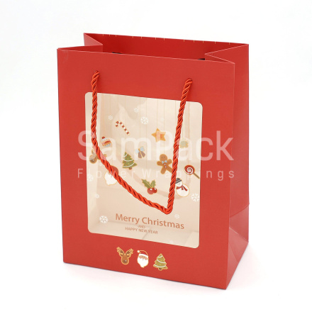 Пакет с окном "Merry Christmas" красный 23*18*10cm Новый год 