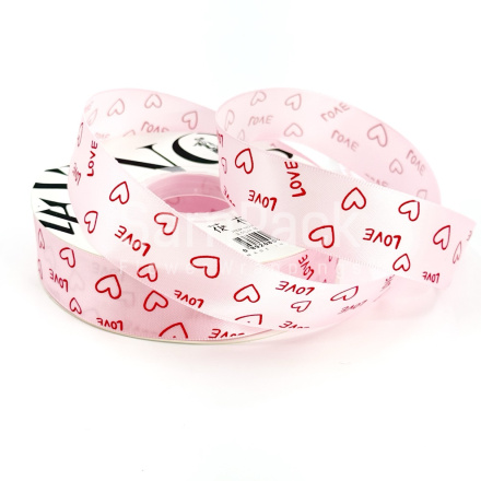 Лента атлас"Сердца LOVE" розовый №165 2,5*33y Sinowrap Лента атлас"Сердца LOVE" 2,5*40y Sinowrap