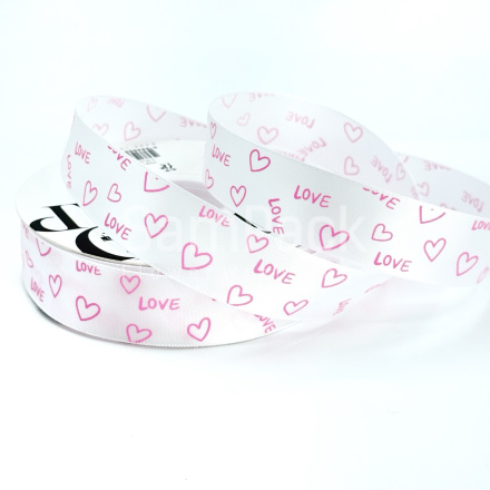 Лента атлас"Сердца LOVE" белый/розовый №162 2,5*33y Sinowrap Лента атлас"Сердца LOVE" 2,5*40y Sinowrap