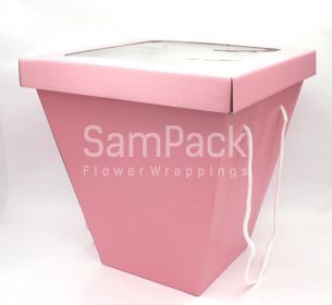 Коробка для цветов 180*320*345 с окном розовая  Коробка для цветов 180*320*345 с окном