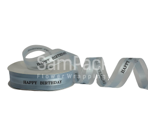 Лента атлас."Happy Birthday" нежно-голубой 2,5*50y Sinowrap Лента атлас."Happy Birthday" 2,5*50y Sinowrap