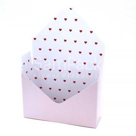 Коробка -  конверт пудровый + красные сердца Конверты