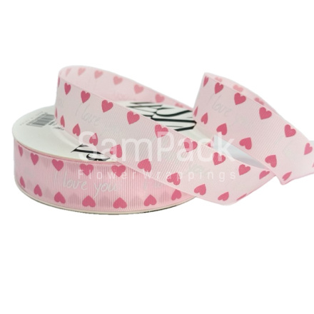 Лента репс. "I LOVE YOU"  розовый 2,5cm*20y Лента репсовая с принтом