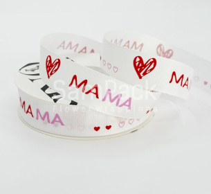 Лента репс. "Мама"  белый №111 2,5cm*20y Лента репсовая с принтом