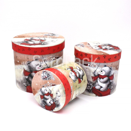 Н-р коробок "Teddy" цилиндр 3шт Новый год 