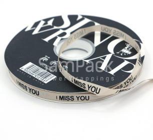 Лента атлас "I MISS YOU" пудровый №155  10mm*80y Лента атлас "I MISS YOU"  10mm*80y