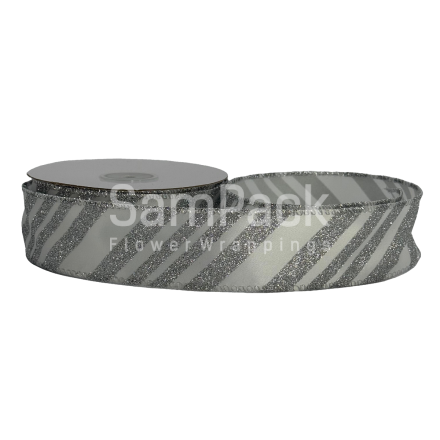 Лента каркас НГ серебро  4cm*10ярд.(40882-2) Новый год 