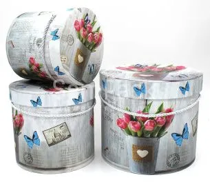 Набор коробок " Тюльпаны" 3 в 1 Цилиндр 3\1 " Цветы"